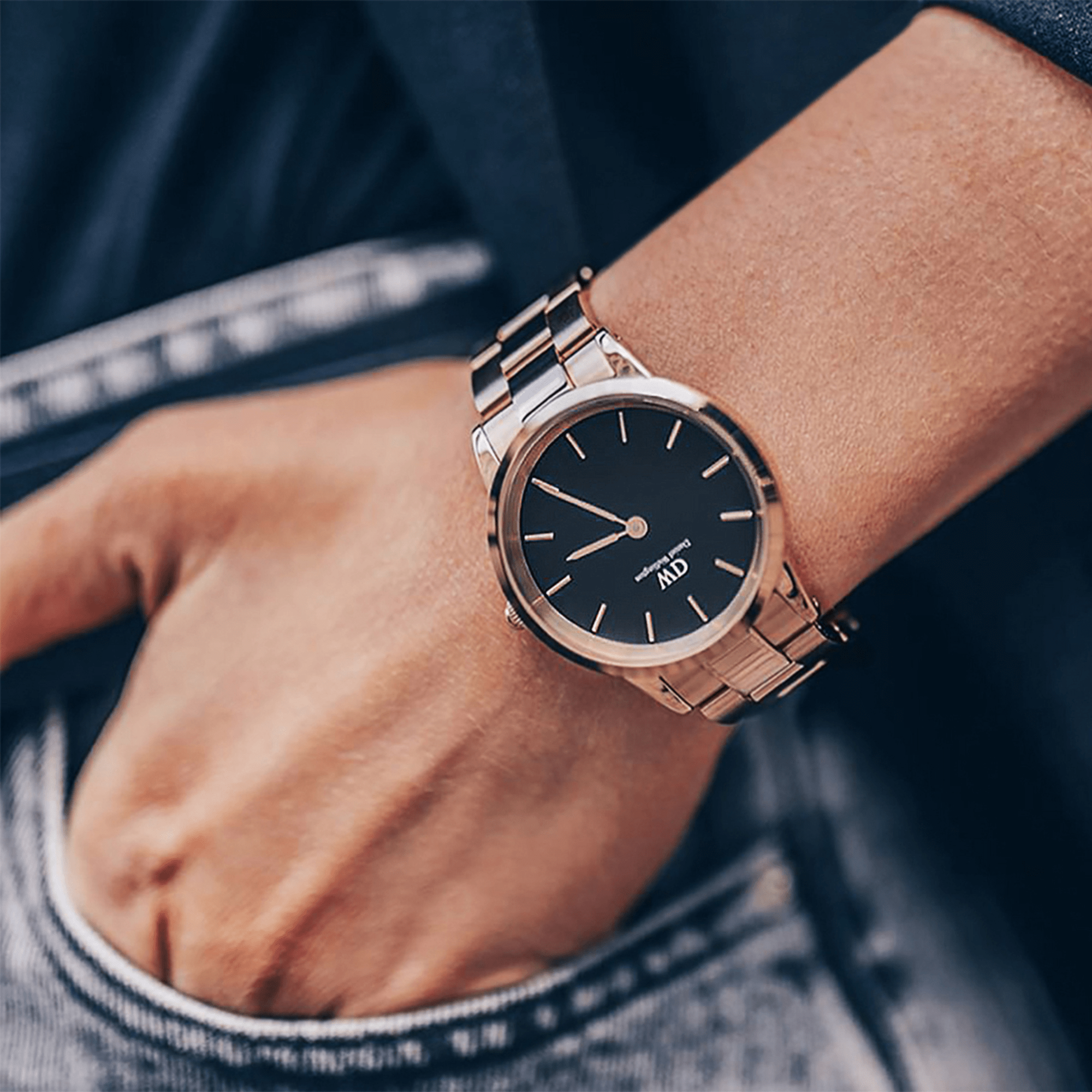 DW Iconic Link Black Rose Gold Watch